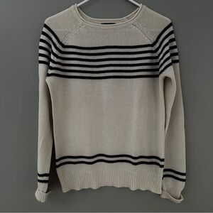 Market & Spruce Cream and Black Striped Crewneck Sweater